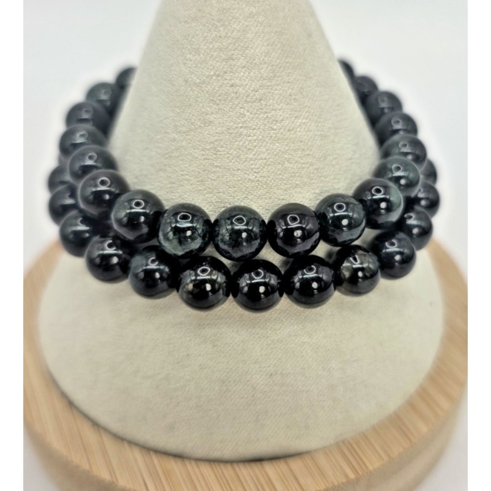 Genuine Jadeite Burmese Jade Bracelet Black‎ 8 mm x2 Stretch 6.25-6.75 Beaded